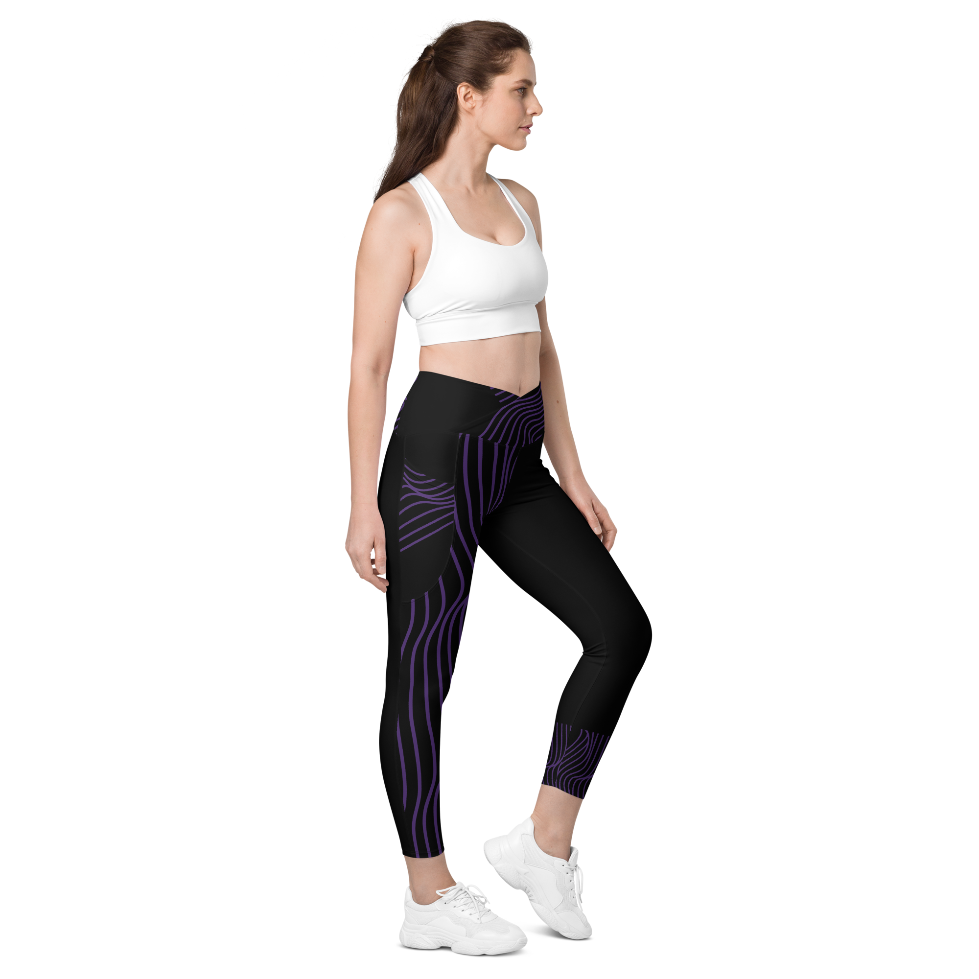 Black Workout Leggings with Pockets. Streetwear or Gymwear Crossover Leggings. Yoga Pants. WickedYo.